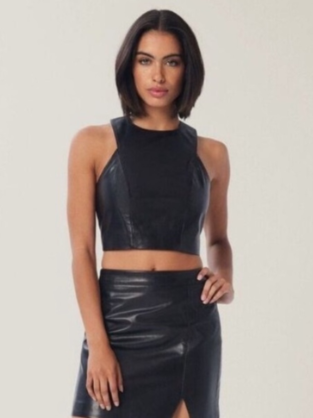 NWT Revolve LITA by Ciara 100% Lamb Leather Crop Tank Top Black Size Small $198